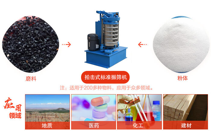 拍擊篩適用于多種物料顆粒狀，粉狀，不規則物料的篩分。